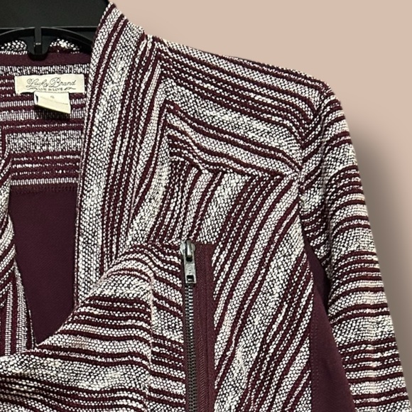 Lucky Brand Sweater Striped Open Front Moto Asymmetrical Zip Boho Cardigan Small - Picture 5 of 8